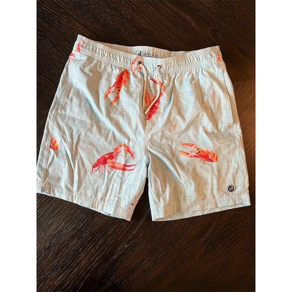 johnnie-O Boys Board Shorts Swim Trunks Blue Crawfish Lobster Print 14 - Picture 2 of 8